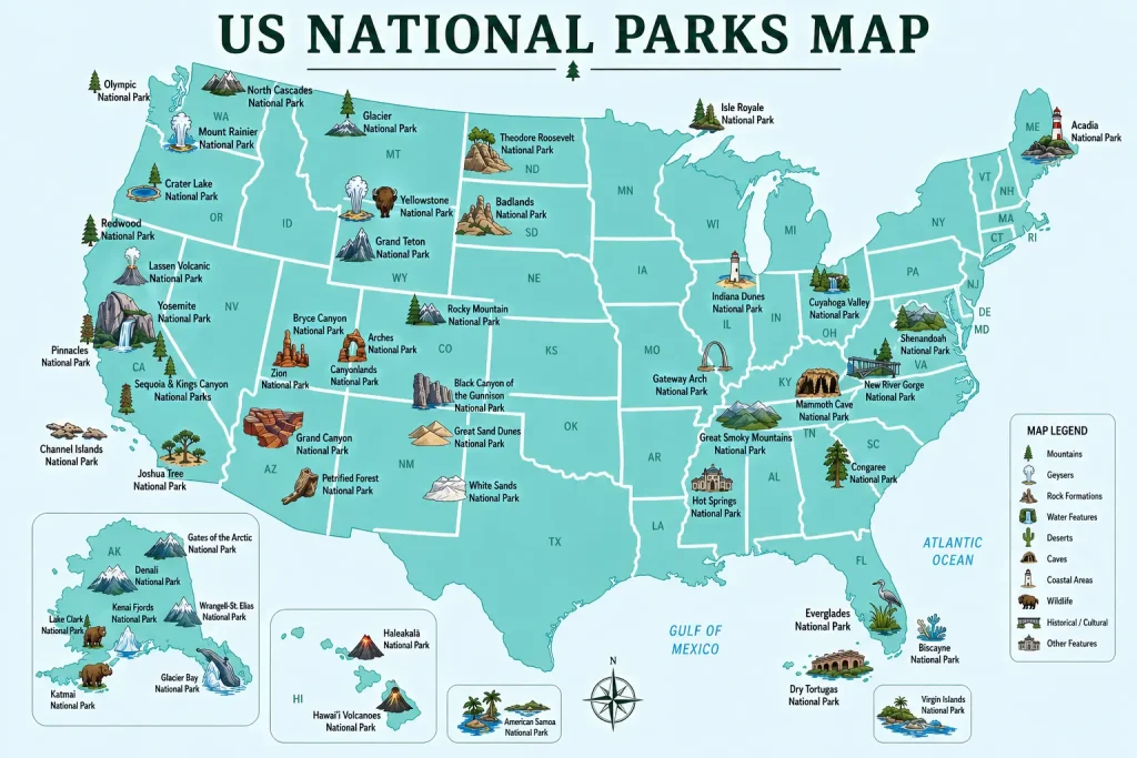 American National Parks Map 1