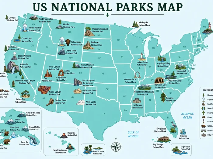 American National Parks Map American National Parks Map
