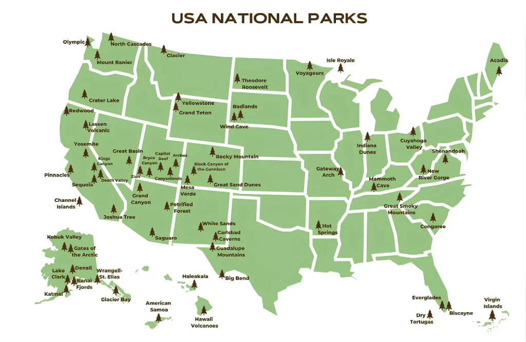 American National Parks Map 1 American National Parks Map